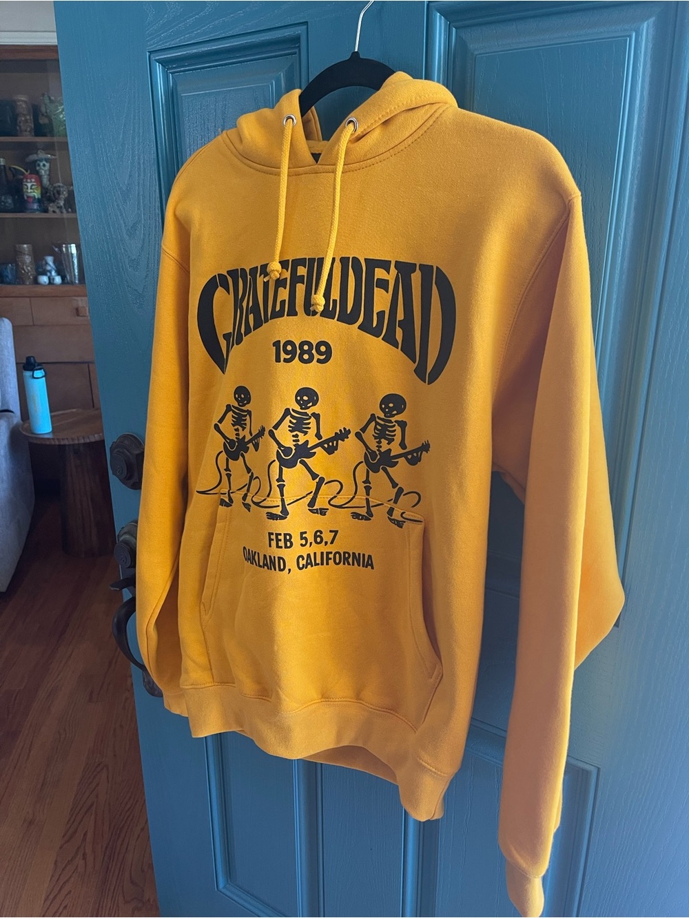 Grateful Dead Yellow Pullover Hoodie with Black 1989 Skeleton Graphic